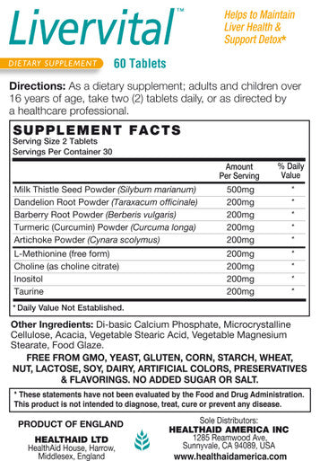 Livervital, Liver Health And Support, 60Ct, Reduces Build Up Of Toxins In The Liver, Helps Maintain Liver Health And Support Detox, Original Herbal Formula, Vegetarian