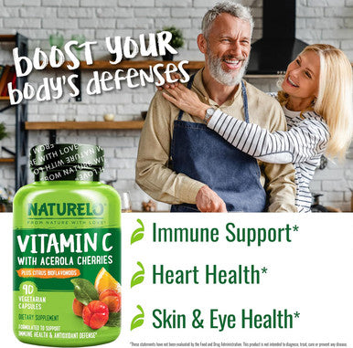 Naturelo Vitamin C With Organic Acerola Cherry Extract And Citrus Bioflavonoids - Vegan Supplement - Immune Support - 500 Mg Vit C Per Cap - Non-Gmo - 90 Capsules
