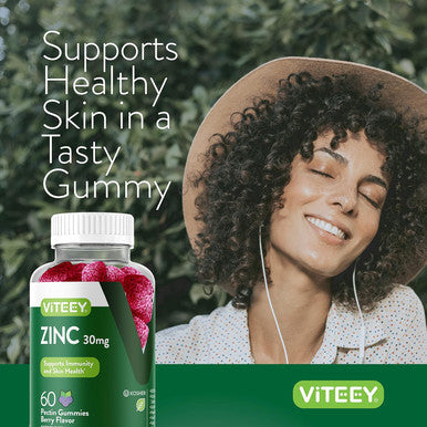 Zinc Gummies Adult & Teens - 30Mg - Immune Health Support & Antioxidant Support - Vitamin Zinc Supplement - Vegan, Gelatin Free, Gmo - Tasty Chewable Berry Flavored Gummy