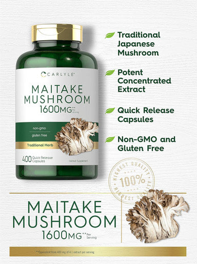 Carlyle Maitake Mushroom Capsules | 1600mg | 400 Count | Non-GMO & Gluten Extract | Mushroom Supplement