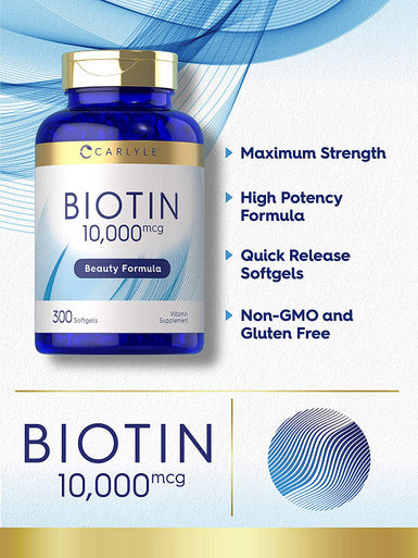 Carlyle Biotin 10000Mcg | 300 Softgels | Max Strength | Non-Gmo, Gluten Free Supplement