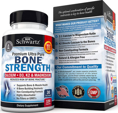 Bone Strength Supplement with Calcium D3 K2 Magnesium Highly Absorbable Vitamin Blend for Bone Muscle Support NonConstipating Formula 8 Bone Building Nutrients 120 Count