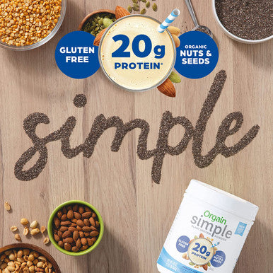 Orgain Simple Organic Vegan Protein Powder Vanilla 20g of Plant Based Protein Made with Fewer Ingredients and Without Dairy Gluten and Stevia Kosher NonGMO 1.25 Lb Packaging May Vary
