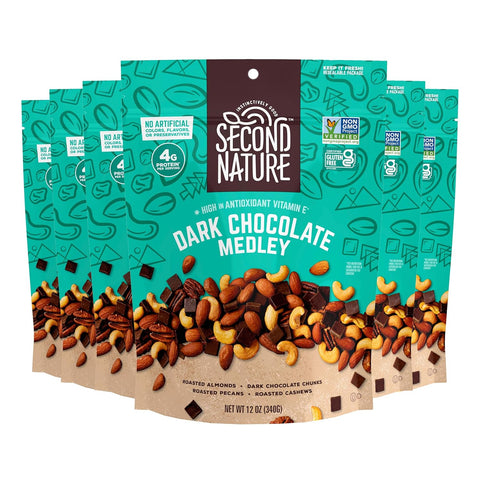 Second Nature Wholesome Medley Trail Mix - 12 Count, 2.25 oz Individual Snack Packs, Certified Gluten-Free Ã¢â‚¬â€œ Dark Chocolate, Dried Fruit and Nut Trail Mix, Ideal for Travel Snacks