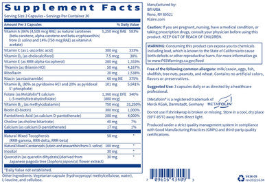 Klaire Labs LDA Multi-Vitamin - High Potency & Hypoallergenic Multivitamin with Metafolin Folate & Essential Vitamins, Iron- (90 Capsules)