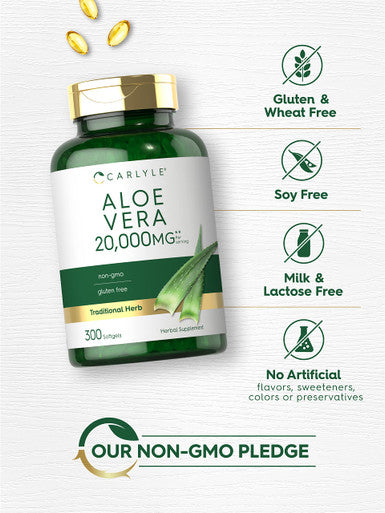Carlyle Aloe Vera Softgels 20,000Mg | 300 Count | Aloe Vera Gel Supplement | Non-Gmo, Gluten Free