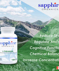 Sapphire Organics - L-Theanine, Purest Formula ZERO Fillers, Premium Grade, 120 Capsules, Made in Canada