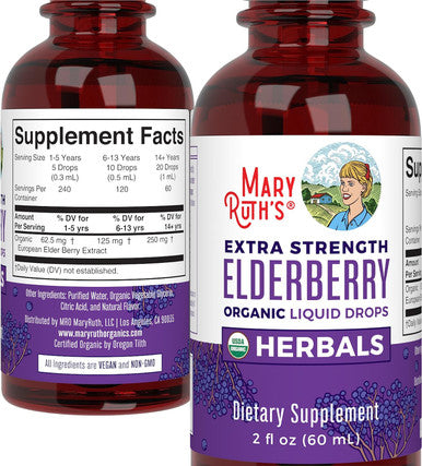 MaryRuth Organics Herbal Supplement Drop | for Immune Support | Pack of 1 | Elderberry | Syrup | Extra Strength | Black Liquid | USDA | Vegan | Non-GMO | Gluten Free | 60 Servings