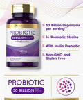 Carlyle Probiotics With Prebiotics | 120 Capsules | 50 Billion Active Organisms | Non-Gmo & Gluten Free Supplement