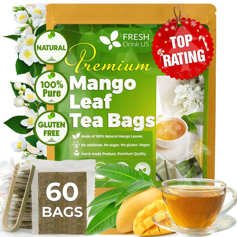 FreshDrinkUS, Premium 75 Mulberry Leaf Tea Bags, 100% Natural & Pure from Mulberry Leaves. Loose Leaf Herbal Tea. Made with Natural Material Tea Bags. No Sugar, No Caffeine, No Gluten, Vegan.