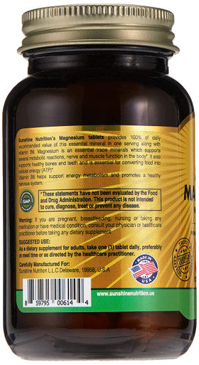 Sunshine Nutrition High Potency Magnesium With Vitamin B6 100 Tablets