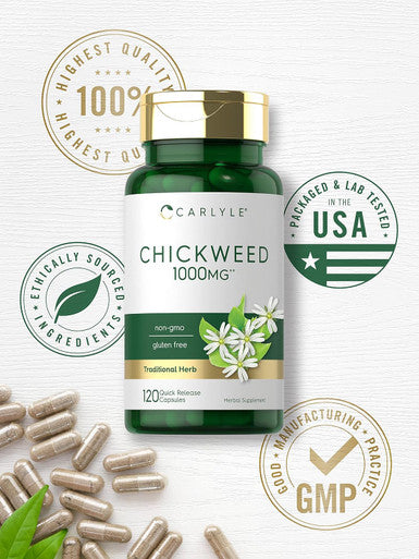 Carlyle Chickweed Capsules | 1000mg | 120 Count | Non-GMO Gluten Extract | Herbal Supplement