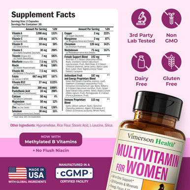 Multivitamin for Women Methylated Womens Multivitamins and Multiminerals Capsules with Vitamin B12 A D C Zinc Magnesium and More for Complete Daily Support Trusted Bioavailable Vitamins for Women