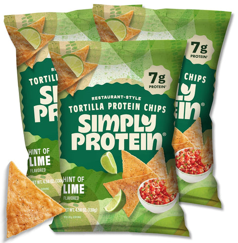 Simply Protein Tortilla Chips Restaurant Style Protein Chips Sea Salt (3Pack) 7g Protein 140 Calories Gluten Vegan Plant Based Protein Snacks Healthy Snacks 3 Bags 4.58oz (130g)