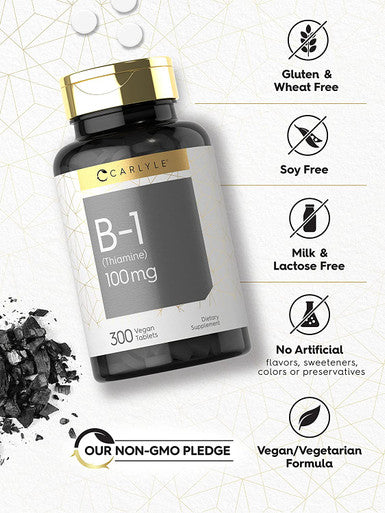 Carlyle Vitamin B-1 | 100Mg | 300 Tablets | Non-Gmo And Gluten Free Thiamin Supplement