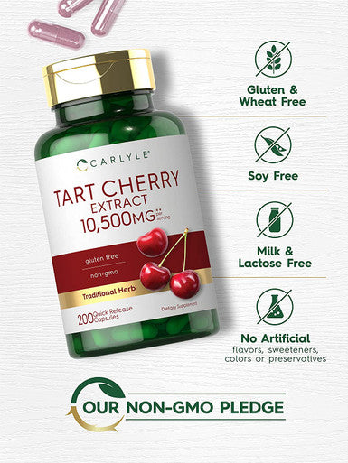 Carlyle Tart Cherry Capsules | 10,500Mg | 200 Pills | Max Potency | Non-Gmo, Gluten Free | Tart Cherry Juice Extract