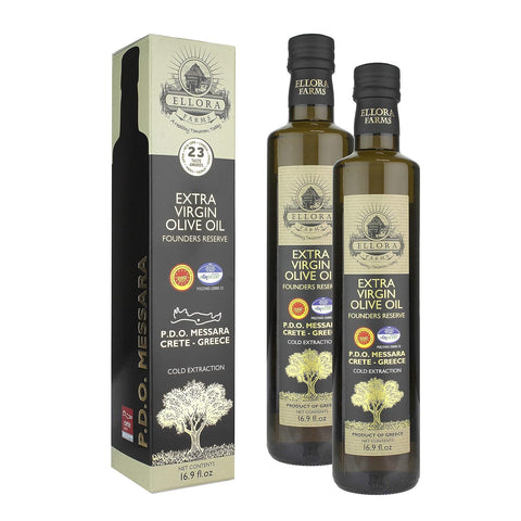 Ellora Farms, Greek Extra Virgin Olive Oil, Single Estate PDO Messara, Greece, Non GMO, cold-pressed, Polyphenol, Glass Bottle, 17 FL oz