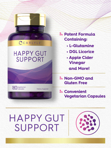Happy Gut Support | 180 Capsules | Vegetarian, Non-Gmo, Gluten Free | By Carlyle