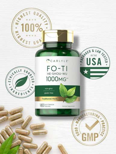 Carlyle Fo-Ti 1000mg | 180 Capsules | He-Shou-Wu Root | Traditional Herb | Non-GMO and Gluten Supplement