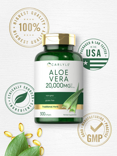 Carlyle Aloe Vera Softgels 20,000Mg | 300 Count | Aloe Vera Gel Supplement | Non-Gmo, Gluten Free