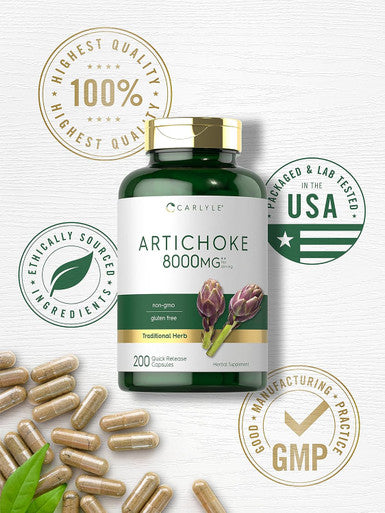 Carlyle Artichoke Extract Capsules 8000mg | 200 Count | Non-GMO Gluten Supplement