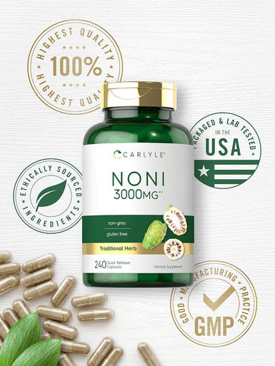 Carlyle Noni Fruit Capsules 3000mg | 240 Count | Non-GMO Gluten | Traditional Herb Supplement