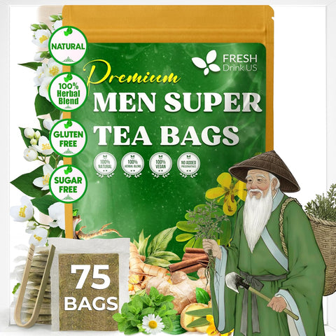 FreshDrinkUS, Premium 75 Mulberry Leaf Tea Bags, 100% Natural & Pure from Mulberry Leaves. Loose Leaf Herbal Tea. Made with Natural Material Tea Bags. No Sugar, No Caffeine, No Gluten, Vegan.