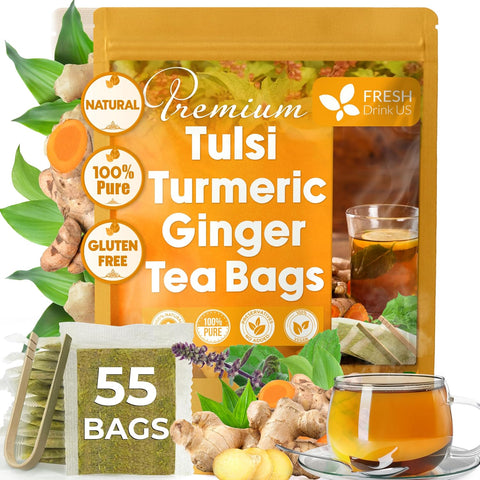 FreshDrinkUS, Premium 75 Mulberry Leaf Tea Bags, 100% Natural & Pure from Mulberry Leaves. Loose Leaf Herbal Tea. Made with Natural Material Tea Bags. No Sugar, No Caffeine, No Gluten, Vegan.