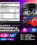 Built Nature Bcaa Powder - Post Workout Muscle Recovery & Hydration Supplement With Essential Amino Acids - Keto-Friendly, Sugar-Free - Watermelon Flavor - 4G Bcaas Plus 1G Glutamine Per Serving, 50 Servings