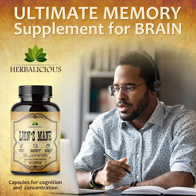 Herbalicious Lion s Mane Mushroom Supplement Premium Mushroom Powder Capsules for Memory and Nerve Support Non-Gluten and Non-GMO Focus Supplement 500mg Lion s Mane 100 Capsules
