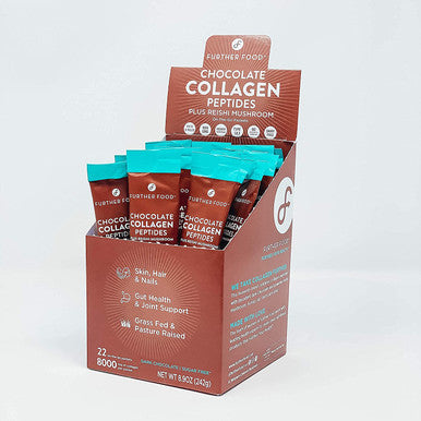Further Food Collagen Peptides Powder Supplement Dark Chocolate Collagen Flavored Packs GrassFed Hydrolyzed Type 1 3 Collagen. NonGMO Paleo Keto Box of 22