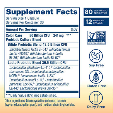 ReLife Adult Probiotic Ultimate Flora Colon Care Probiotic Supplement Gluten Dairy Soy 80 Billion CFU 60 Vegetarian Capsules