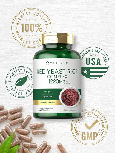 Carlyle Red Yeast Rice Complex | 1220mg | 120 Capsules | with Policosanol | Non-GMO and Gluten Supplement