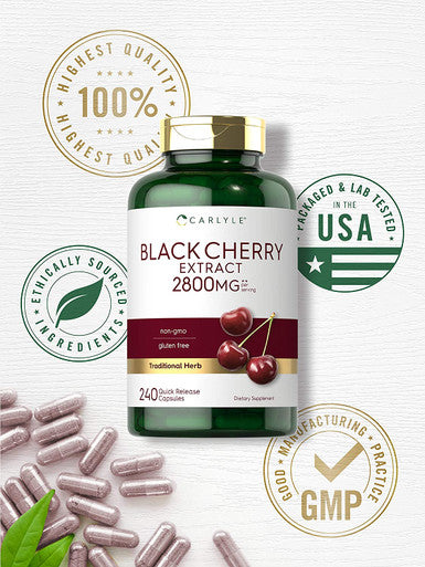 Carlyle Black Cherry Extract Concentrate | 2800 mg | 240 Capsules | Non-GMO and Gluten Free Formula | Prunus Serotina Supplement