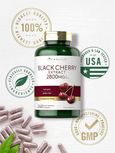 Carlyle Black Cherry Extract Concentrate 2800 mg | 240 Capsules | Non-GMO and Gluten Formula | Prunus Serotina Supplement