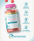 Carlyle Collagen Peptide Gummies 180 Count | Strawberry Flavor Beauty Supplement | Hydrolyzed Collagen For Women & Men | Type 1