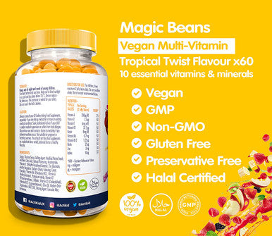 Actikid Magic Beans Vegan Multi-Vitamin 60X Tropical Twist Flavour | Gelatine Free | Children'S Vitamin | Immune System Booster
