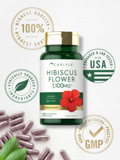 Hibiscus Flower Extract 1100 Mg | 120 Capsules | Non-Gmo, Gluten Free Supplement | By Carlyle