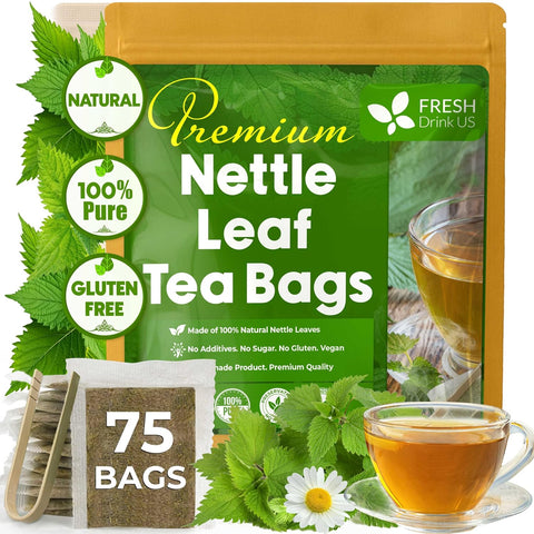 FreshDrinkUS, Premium 75 Mulberry Leaf Tea Bags, 100% Natural & Pure from Mulberry Leaves. Loose Leaf Herbal Tea. Made with Natural Material Tea Bags. No Sugar, No Caffeine, No Gluten, Vegan.