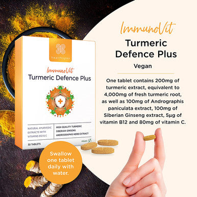 Healthspan Turmeric 200mg (1 Month Supply) | 4,000mg Fresh Turmeric Root | with Added Vitamins B12 & C with Siberian Ginseng Extract | Immune Health | Vegan