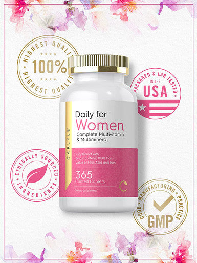 WomenÃƒâ€šÃ¢â‚¬â„¢s Multivitamin | 365 Caplets | Vitamin and Mineral Supplement | with Iron | Non-GMO, Gluten Free | by Carlyle