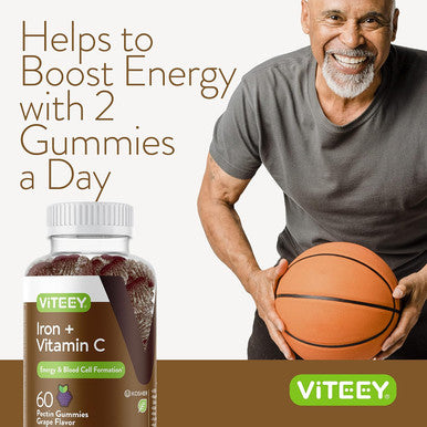 Iron Gummies 20Mg + Vitamin C 26Mg For Iron Deficiency And Anemia, Supports Energy, Blood Cell Formulation, Blood Builder, Vegan Supplements, Gluten Gelatin And Gmo Free, Chewable Grape Gummy Chews