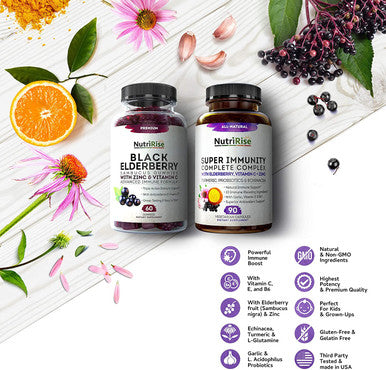 Immune Support Black Elderberry Gummies Best Immune Maintenance Bundle GlutenFree NonGMO Natural Ingredients Contains Vitamins C B E Elderberry Zinc Turmeric Echinacea Probiotics