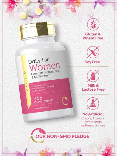 Carlyle Women's Daily Multivitamin | 365 Tablets | Vitamin and Mineral Supplement | Non-GMO Gluten Pills