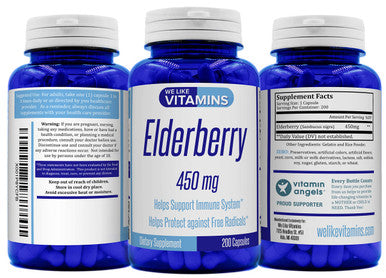 Elderberry 450mg - 200 Capsules - Super Immune Defense get Berry and Flower Flavonoids with Elderberry Capsule