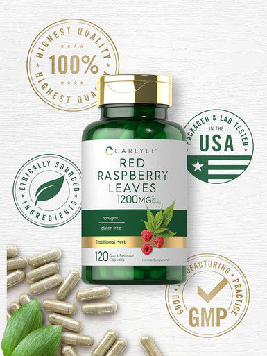Carlyle Red Raspberry Leaf Capsules | 1200mg | 120 Count | Non-GMO and Gluten Formula | Traditional Herbal Extract