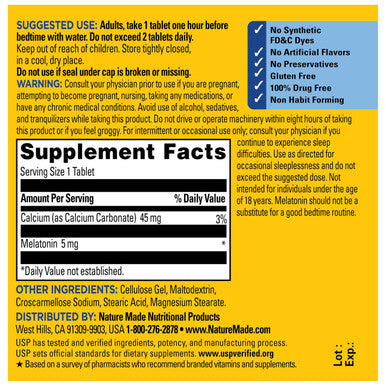 Nature Made Melatonin 5mg Tablets Extra Strength 100% Drug Free Sleep Aid for Adults 90 Tablets 90 Day Supply