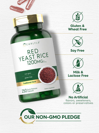 Carlyle Red Yeast Rice | 250 Capsules | Non-Gmo, Gluten Free Supplement