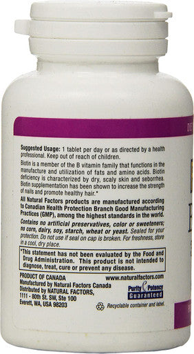 Natural Factors Biotin 300mcg Promotes Healthy Hair Nails 90 Vegetarian Capsules