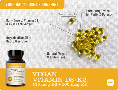 NatureWise Vitamin D3 K2 Supplement to Support Bone Health Vegan K2 D3 Vitamin Supplement with No Artificial Ingredients Vitamin D3 K2 Manufactured in The USA Vitamin K2 D360 Softgels